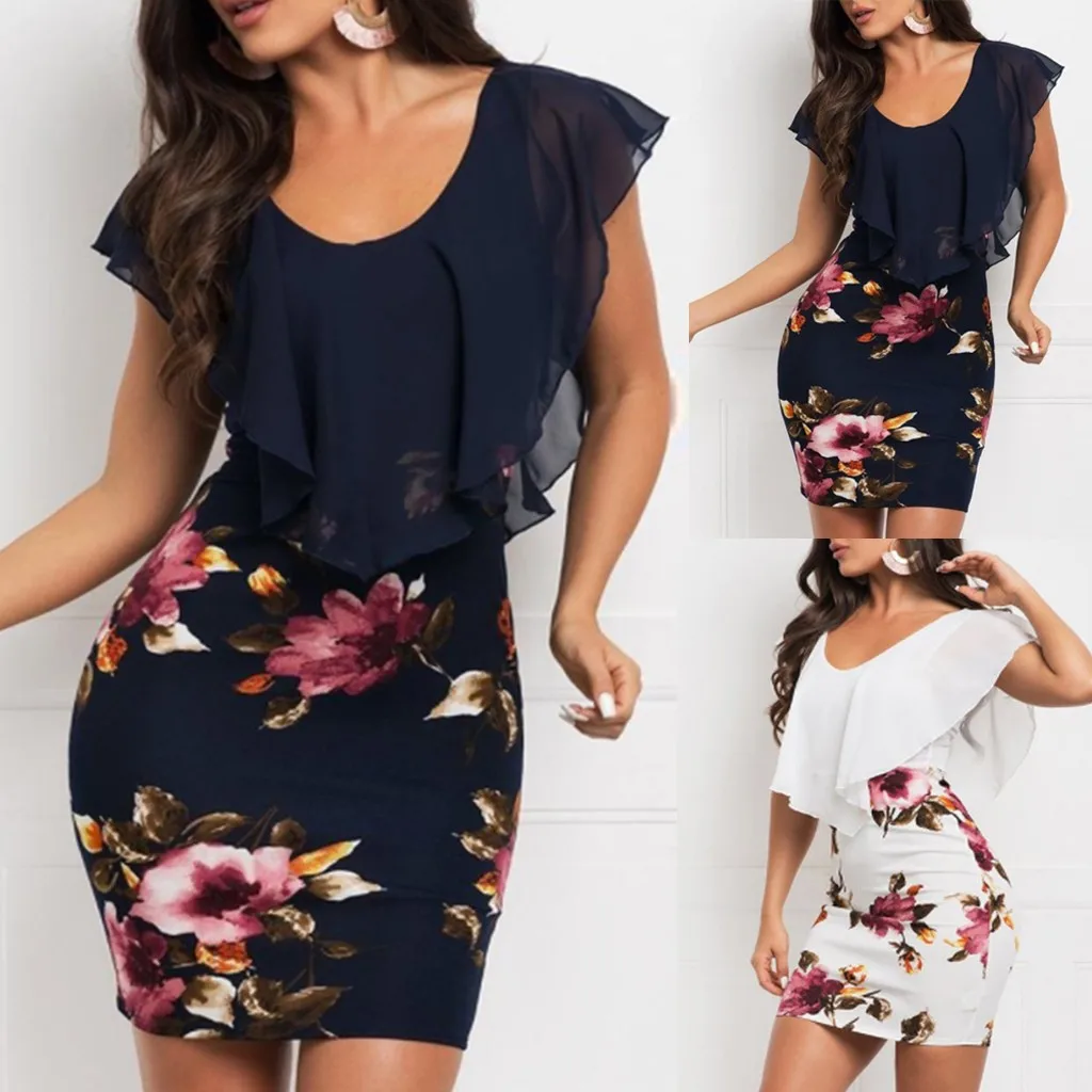

Sexy Women Dress 2021 Plus Size Sleeveless Floral Printed Bodycon Holiday Party Short Casual Mini Dress Summer Dress New
