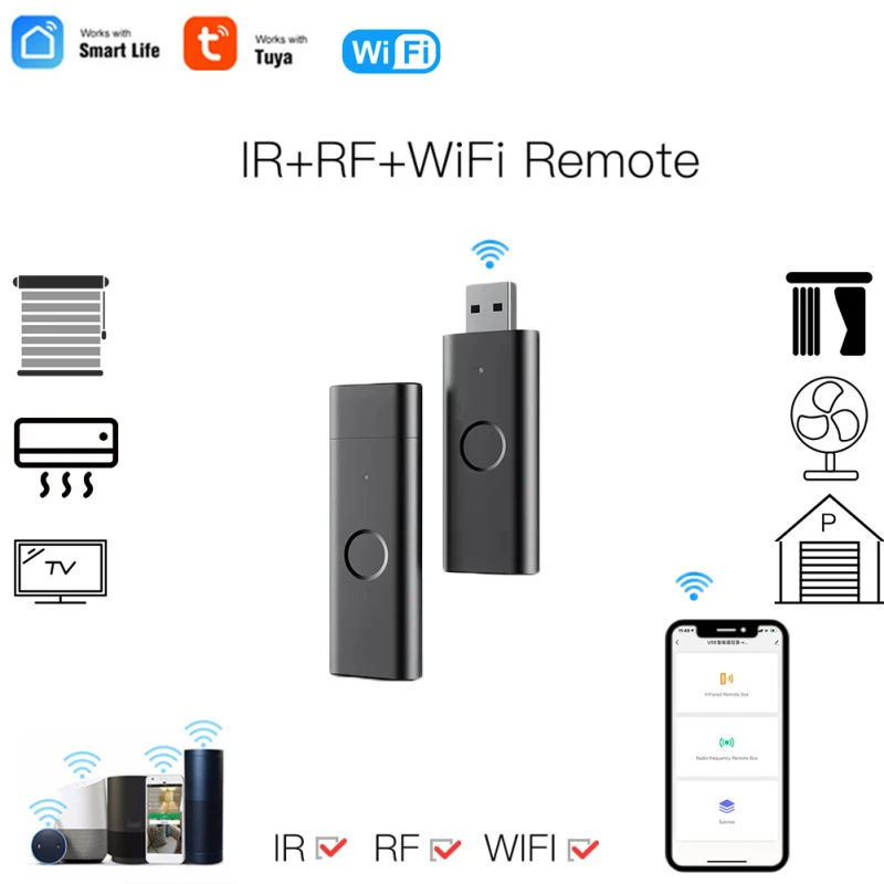 

WiFi Smart IR+RF Controller Smart Home Infrared Wireless Remote Control Tuya/Smartlife APP With Alexa Google Home For USB Device