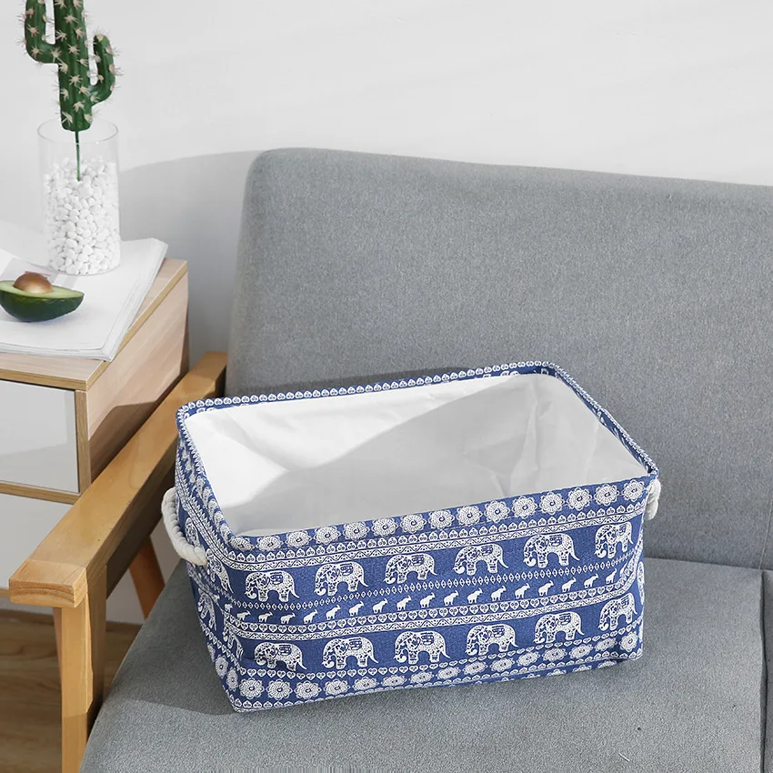 

Foldable Clothes Storage Box Household Cotton Rope Handle Storage Basket To Organize Children's Toys Sundries Clothes Desktop