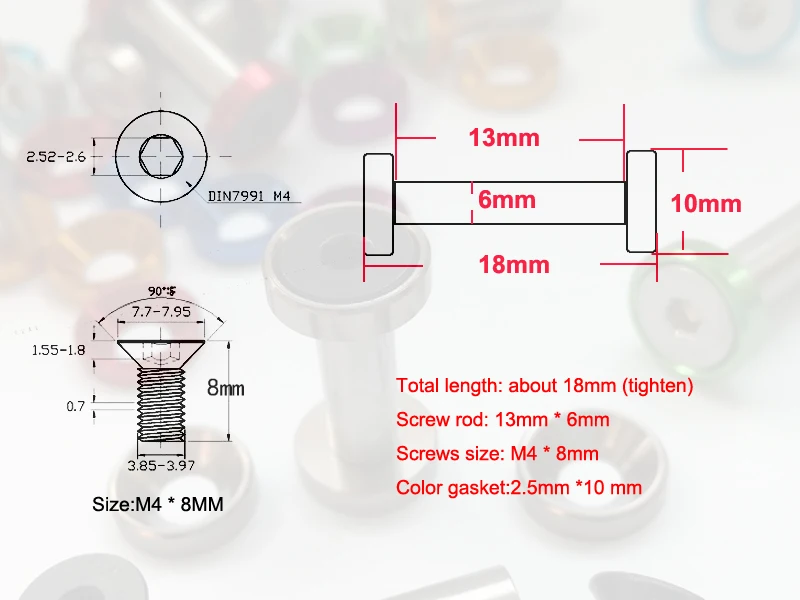 Ручка для ножа из нержавеющей стали с отверстием 6 мм Цветные Титановые винты TORX