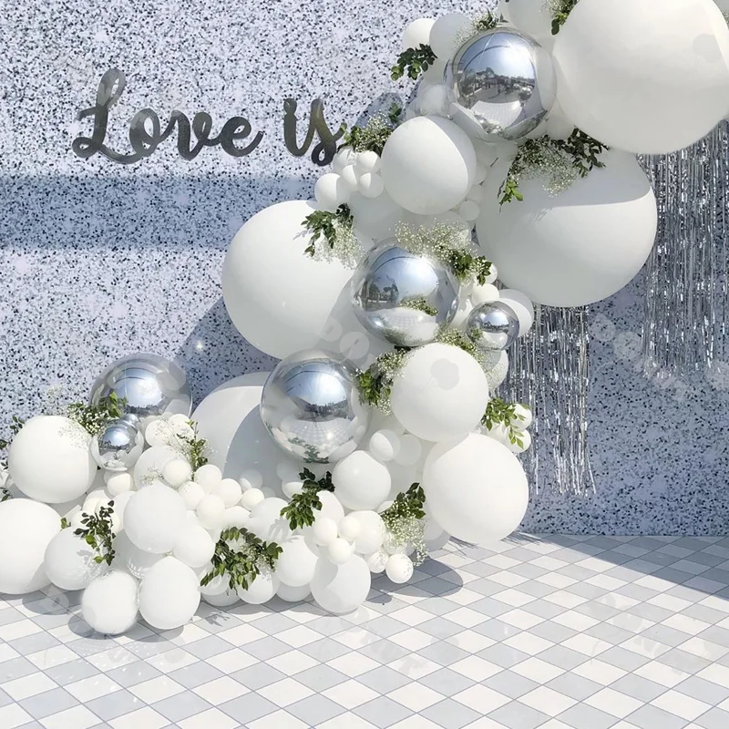 

120Pcs Pure white Balloons Garland Arch Kit Retro Green Chorme Gold Latex Globos Birthday Valentine Wedding Party Decors 2021