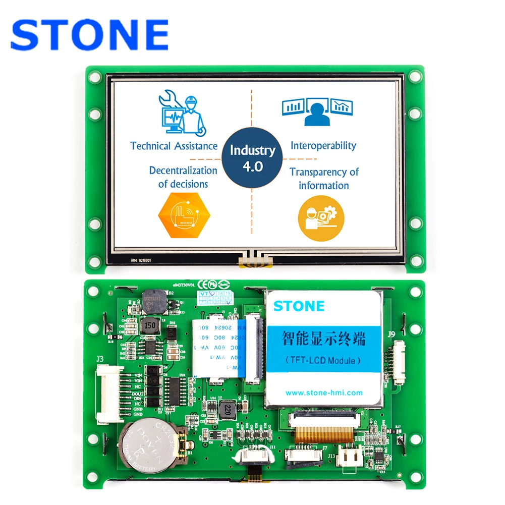 

4,3 дюймовая TFT LCD промышленная панель управления с интерфейсом Uart