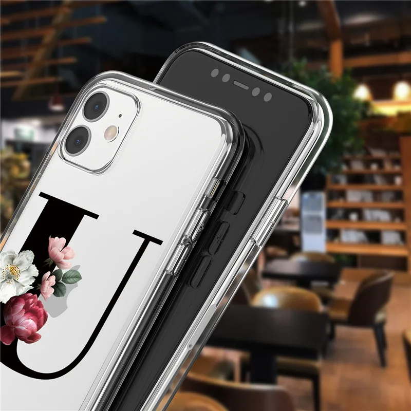 Customized Initial Letter Phone Case For iPhone 13 11 12 Pro Max 12 13 Mini X XR XS Max 8 7 Plus Flowers Girl Soft Back Cover