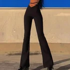 Женские пикантные облегающие леггинсы с высокой талией, черные брюки со шнуровкой, расклешенные брюки 2021, женские праздвечерние чные облегающие брюки с широкими штанинами