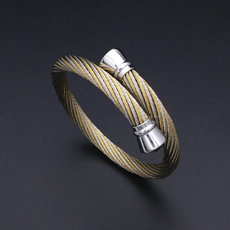 

JSBAO New Arrivals Men Fashion Jewelry Gold Steel Stainless Steel Wire Twist Wild Cable Cuff Bracelet Bangle Women Bangle