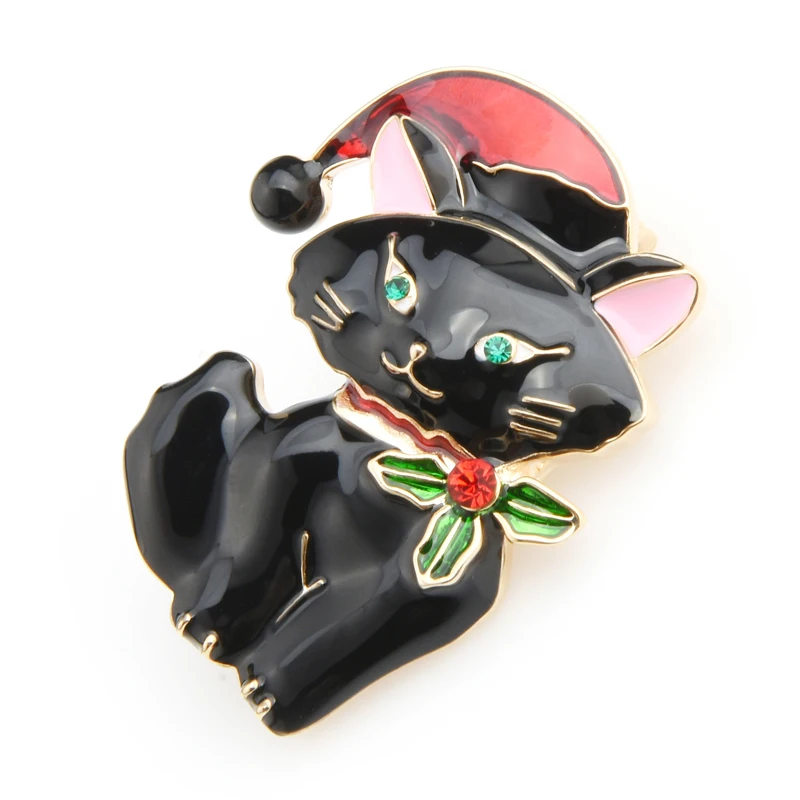 

Wuli&baby White Black Christmas Cat Brooches Women Alloy Animal Brooch Pins New Year Gifts