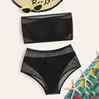 Комплект бикини женский сетчатый, пикантный черный однотонный купальный костюм из двух предметов, без рукавов, с бюстгальтером, пляжная одежда для девочки, 2021