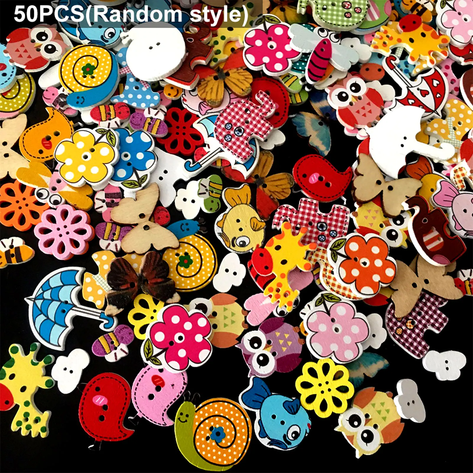 

50pcs Colourful Fasteners Animal Portable Cute Wooden Buttons Accessories For Clothing Home Sewing Tool DIY Craft Cartoon Print
