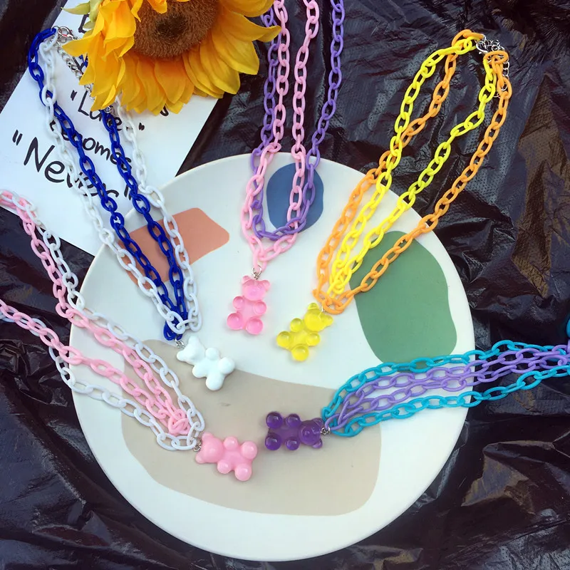 Милое крутое Двухслойное ожерелье ручной работы в стиле Харадзюку с медведем