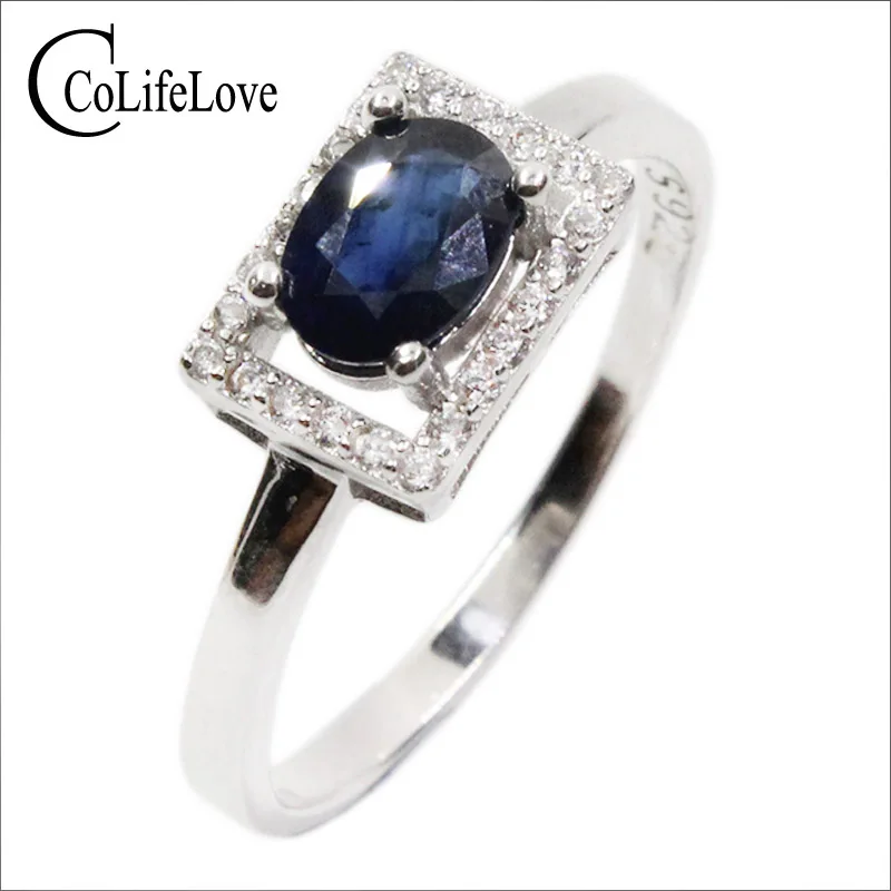 Женское кольцо из серебра 925 пробы с сапфировым стеклом 5 х7 мм | Украшения и