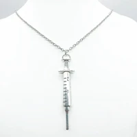 handmade creative syringe necklace hospital syringe pendant necklace personality fashion silver necklace jewelry