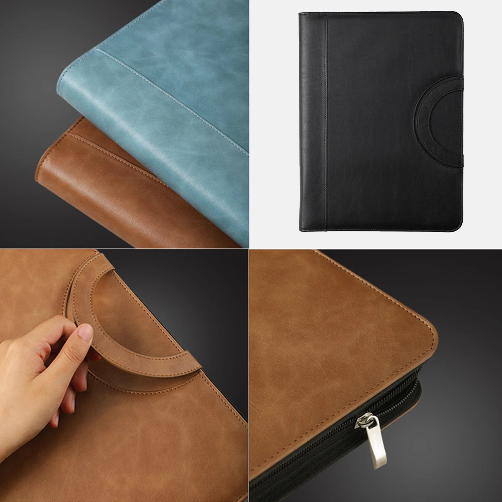Кожаная папка-портфель А4 на молнии с беспроводной зарядкой 8000 мАч