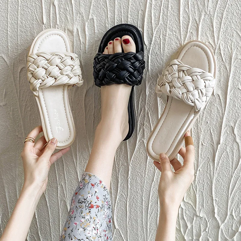 

Beach Shoes Woman's Slippers Luxury Slides Low Sabot 2021 Designer Flat Rome Basic PU Low Female Shoes Ladies' Slippers Luxury S