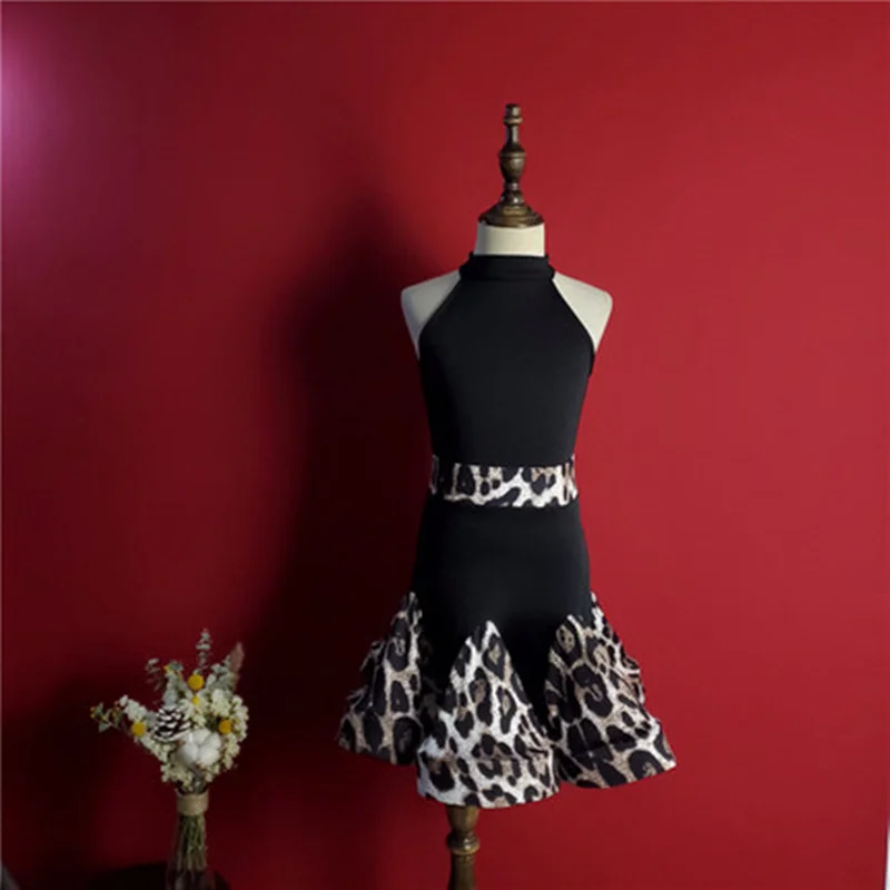 

Платье для латинских танцев с леопардовым принтом для девочек; Детские костюмы для бальных танцев; Вечерние костюмы для сцены; Комплект с юб...