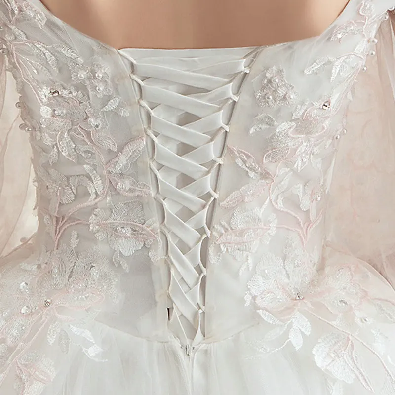 

LAMYA New Lace Three Quarter Lantern Sleeve Wedding Dresses Simple Plus Size Bridal Gowns V Neck Elegant Vestidos De Noiva