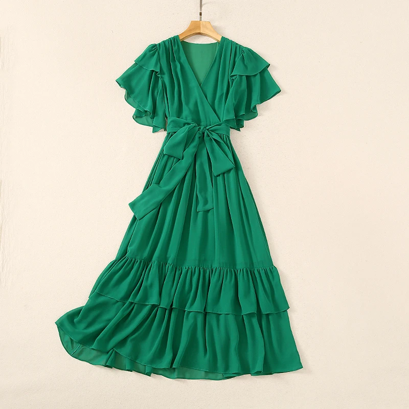 

HIGH QUALITY Newest 2021 Summer Fashion Ladies Chiffon Ruffle Dress