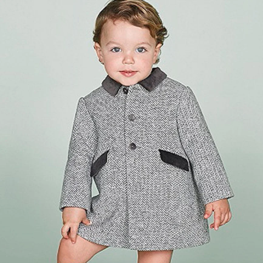 Autumn Winter woolen coat for  boys Girls Woolen Coat Children England style Newborn Baby Girls Warm Tops