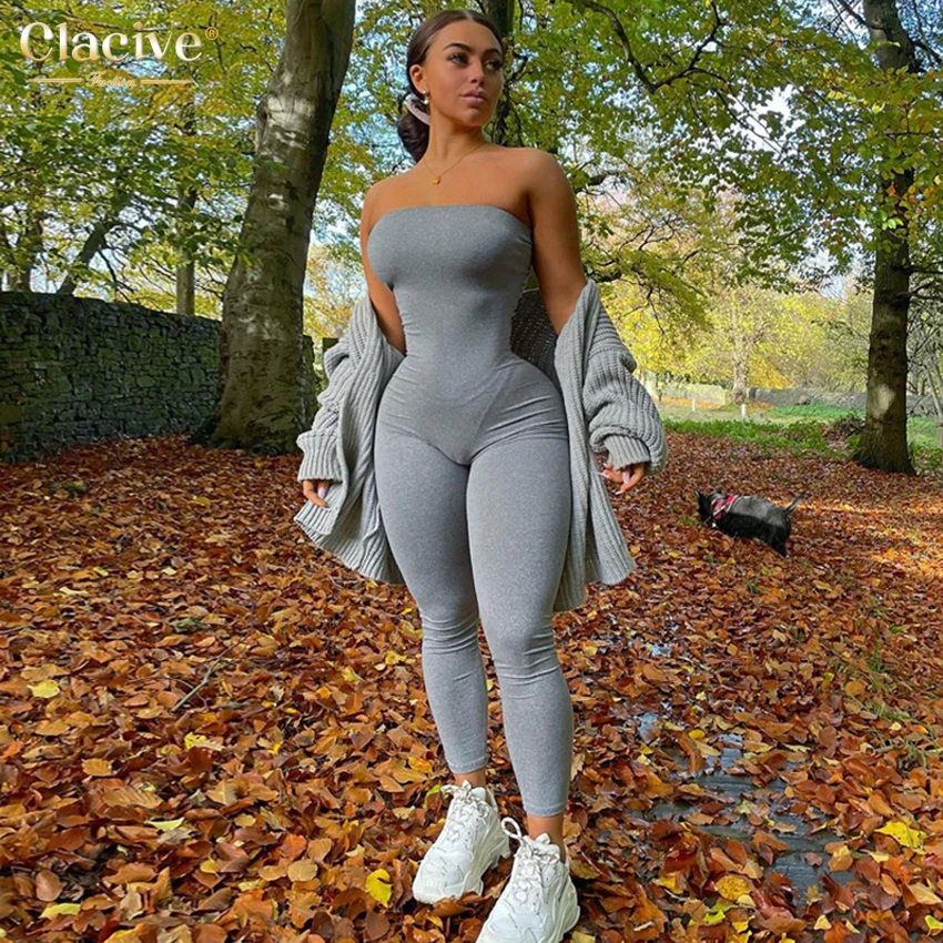 Элегантный белый женский комбинезон Clacive с круглым вырезом для фитнеса