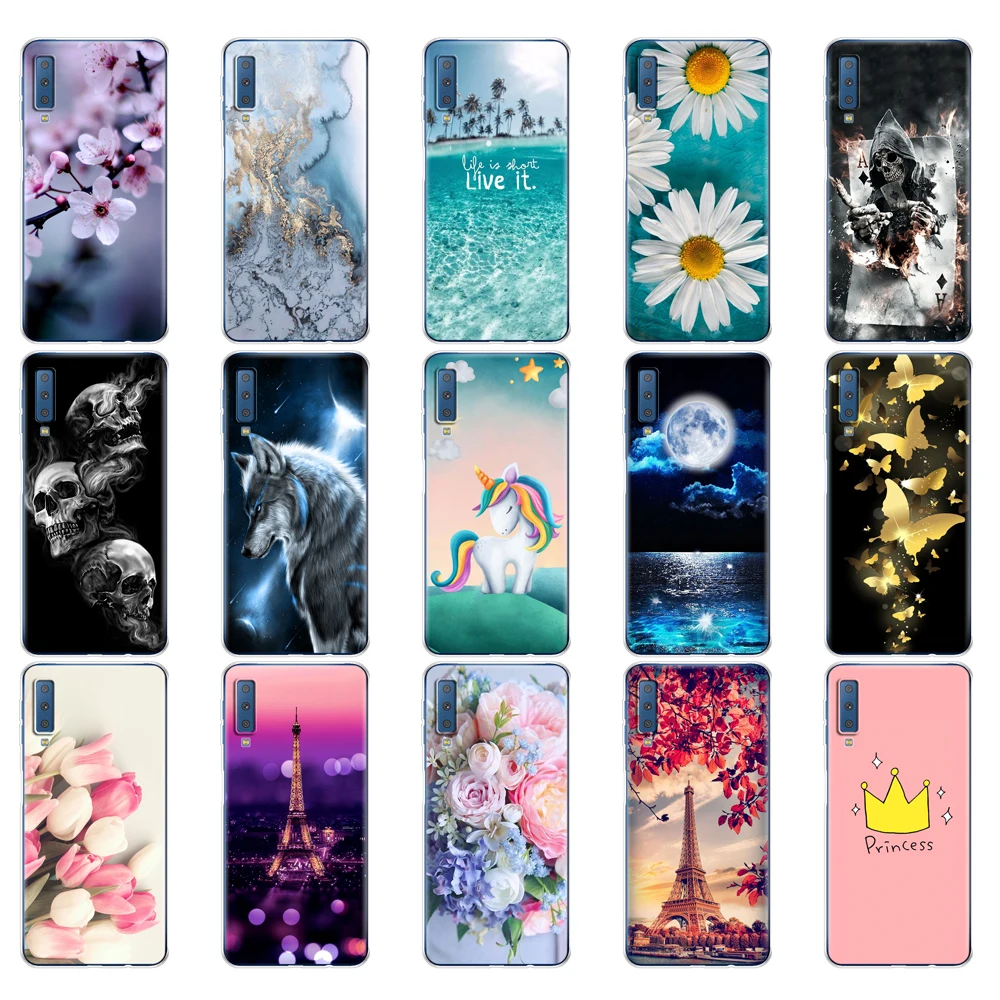 Cases For Samsung Galaxy A7 2018 Phone Cover Silicone Colorful Printing Back Case A750 A750F 6.0 Inch | Мобильные телефоны и