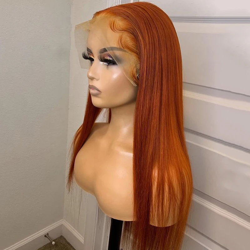 

Ginger Orange 26 Inch Silky Straight Synthetic Lace Front Wigs For Black Women Preplucked With BabyHair Glueless