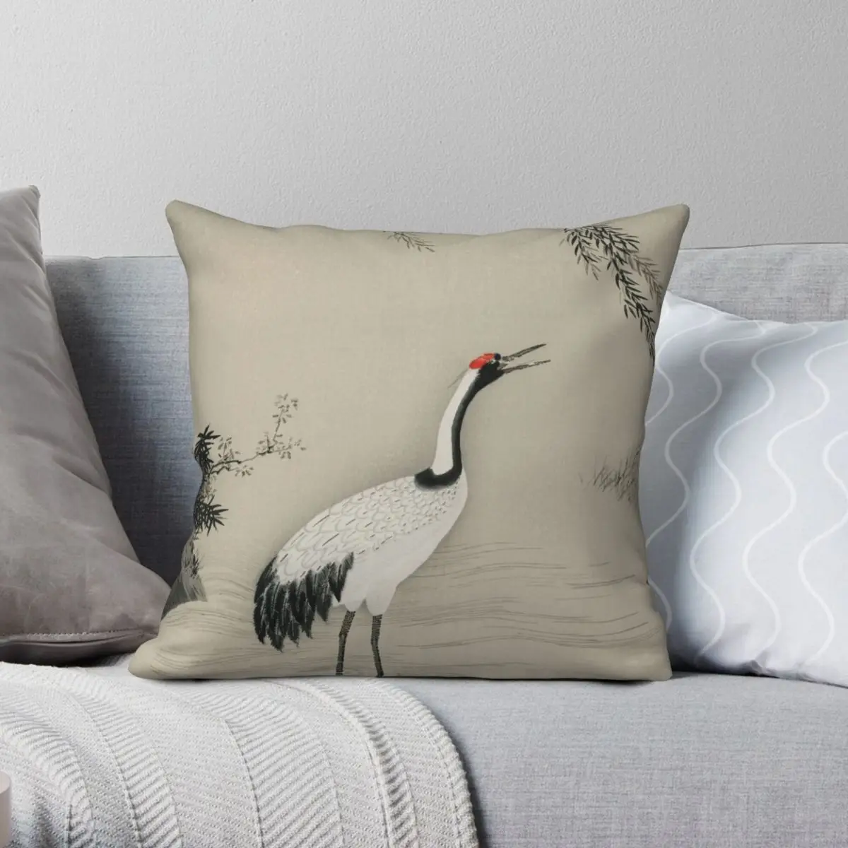 

Traditional Portrait Of Crane Pillowcase Polyester Linen Velvet Creative Zip Decor Throw Pillow Case Sofa Seater Cushion Cover