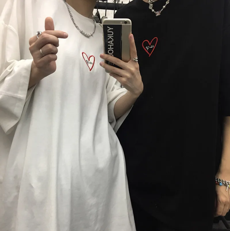 

Ins Hipster O-neck Short Sleeve Love Embroidery Woman Tshirts Casual Loose Graphic Tee Couple Clothing Summer New Harajuku Tops