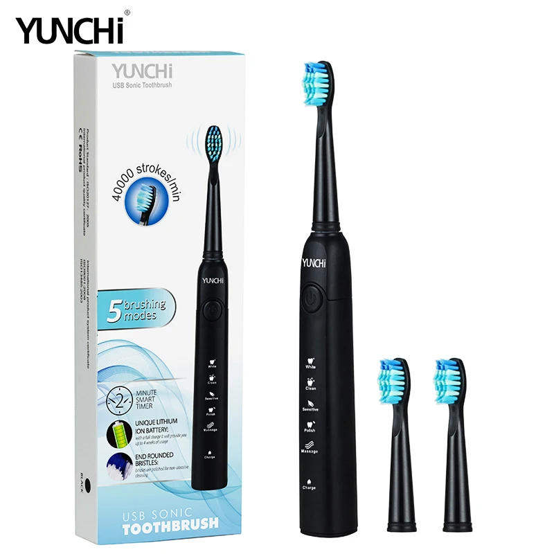 Yunchi Sonic электрическая зубная щетка USB для подзарядки эффективная чистка зубов