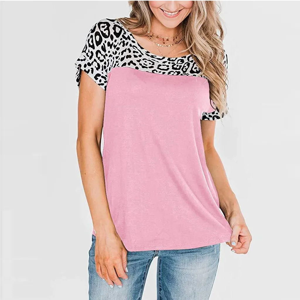 Женская футболка Повседневная с коротким рукавом Элегантная туника леопардовым