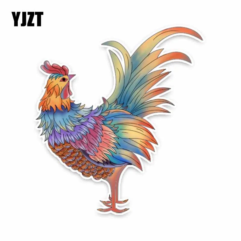 

YJZT 16.5CM*14.7CM Chinese Wind Coloured Cock PVC Car Sticker Decal Decor C29-0353