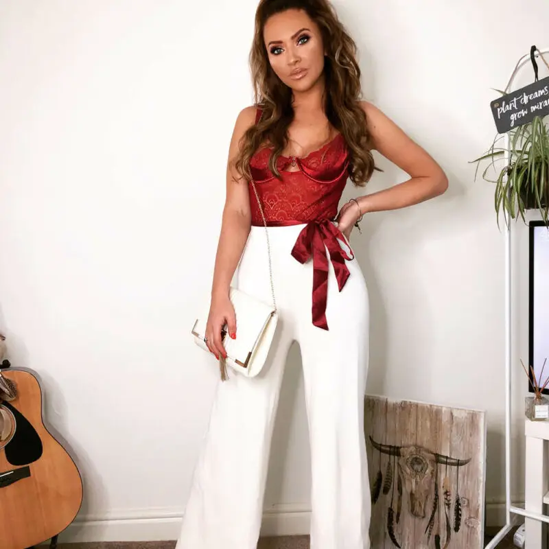 Красный женский сексуальный бандажный боди на шнуровке трико комбинезон топы