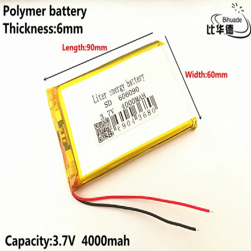 Литиево-ионный аккумулятор Liter Energy 3.7V 4000mAh 606090 Polymer для планшета, банка питания, MP4, мобильного телефона, динамика включен.