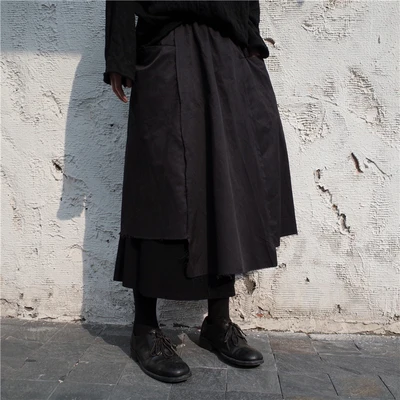 Новая стильная зимняя тёмная Двухслойная юбка с асимметричным подолом | Женская