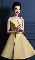 Gold Ever Pretty Плюс Размер красное домашнее платье с v-образным вырезом из сатина А-силуэта с v-образным вырезом Vestido Graduacion Corto Mujer - Цвет: Gold