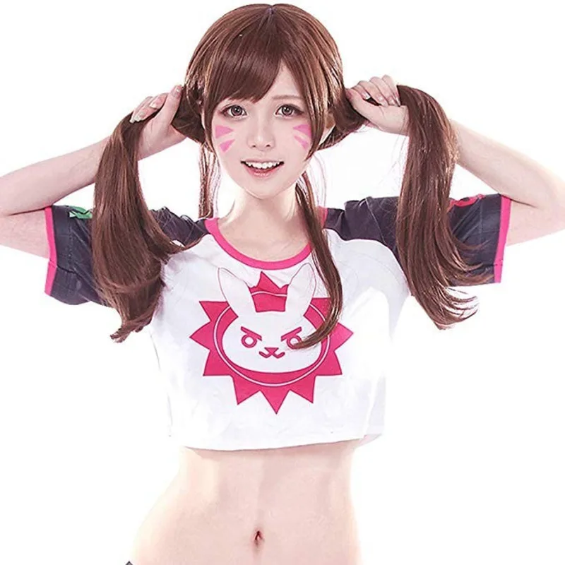

DVa T-Shirt Hana Cosplay Short Sleeve Bunny Graphic Tee Hana Song White Black Pink Diva Tops Costume Cosplay