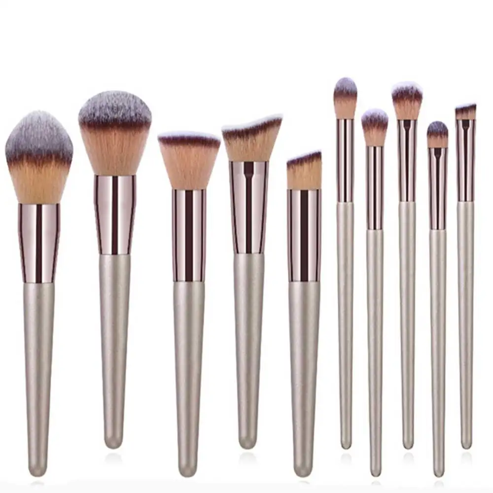 

Beginner Makeup Brush 10pcs Soft Fiber Eye Shadow Eye Blusher Facial Cosmetic Tools Foundation Makeup Brushes Set Champagne