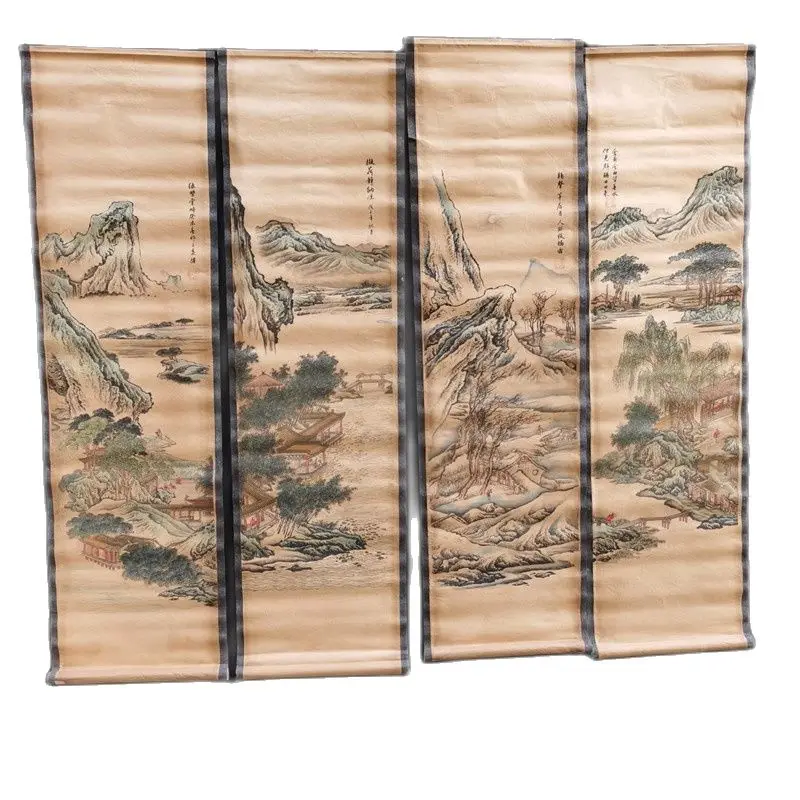 

Early collection of antique calligraphy and painting (original river landscape) four screen paintings family collection