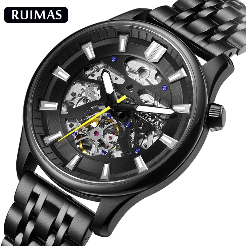 Мужские механические часы RUIMAS зеркальные светящиеся с сапфировым стеклом и
