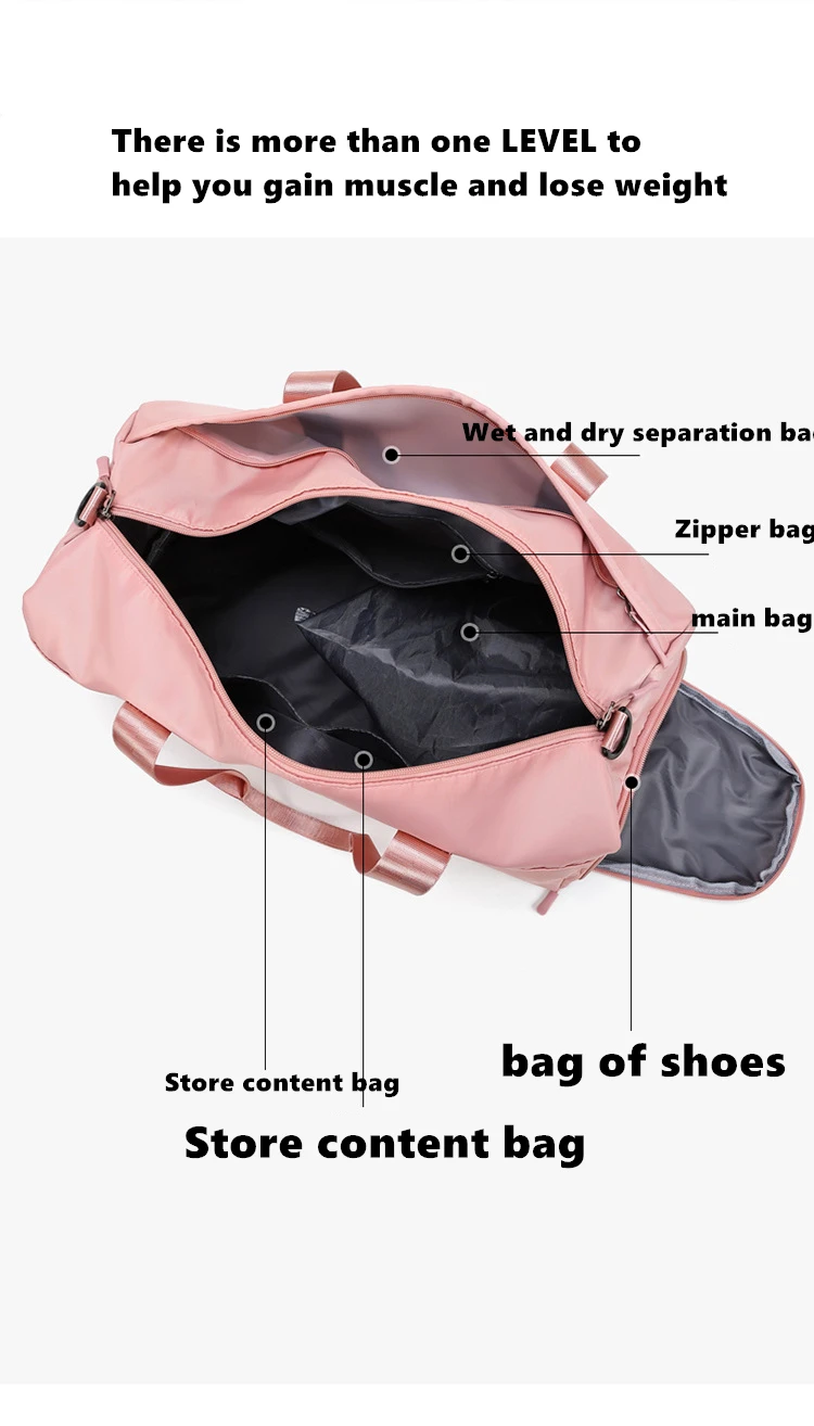 

Pink Fitness Bag, Outdoor Travel Portable Large Capacity Bag, Separate Shoe Space