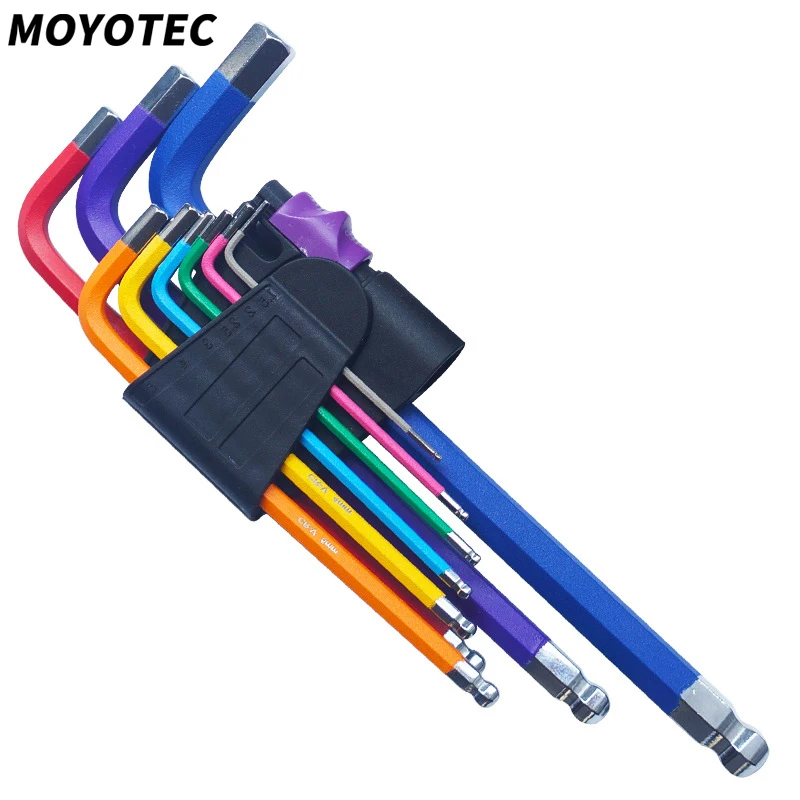 

MOYOTEC 9PCS Colorful Hex Wrench Set Ball-End Hex Allen Key L Wrench Set Torque Long Metric With Sleeve Hand Tools