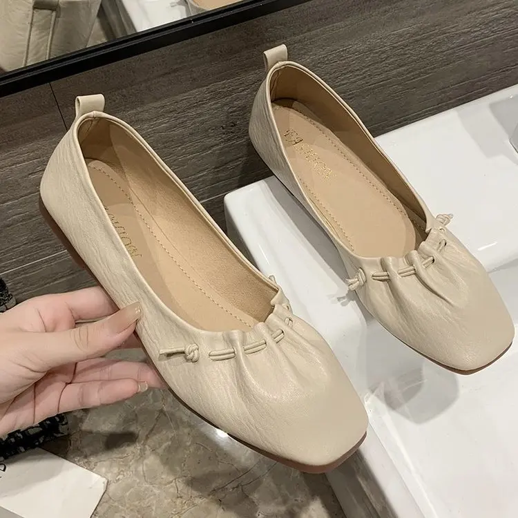 

Women Flats Genuine Leather Shoes Woman Loafers Square Toe Spring Autumn Flat Casual Shoes Comfortable Plus Size 35-42