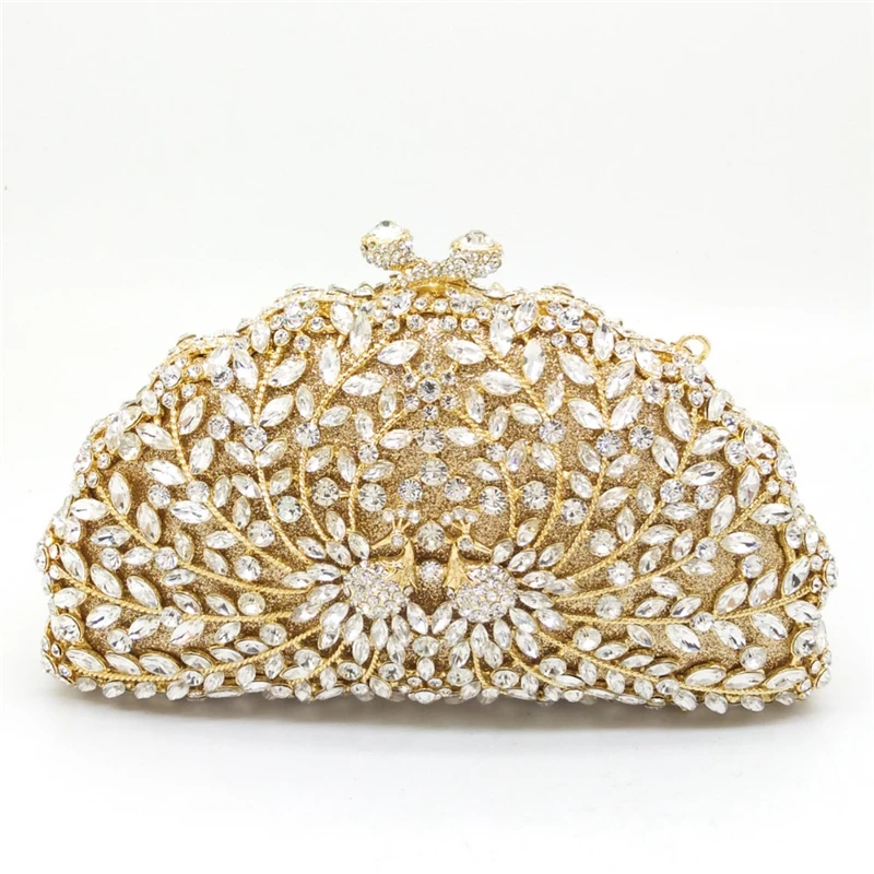 

New Fashion Yellow Rhinestone Gold Metal Evening Bags Evening Bags For Women Chain Messenger Handbags Luxury Ladies Party Purse