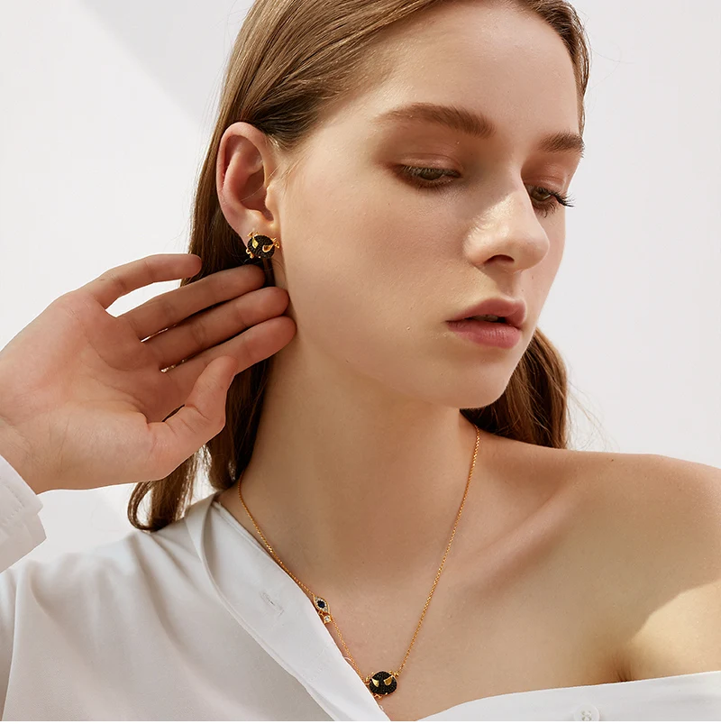 Женские асимметричные серьги SLJELY из серебра 925 пробы с черным цирконием желтого и