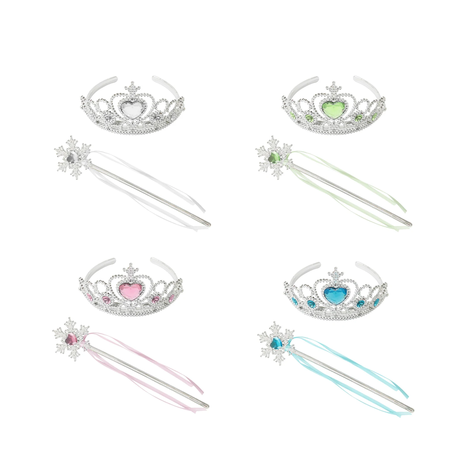 

Girls Princess Crown Snowflake Magic Wand Bridal Crown Crystal Diamond Tiara Hoop Headband Scepter Set For Kids Party Hairbands