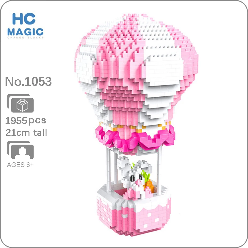 

HC Pink Rabbit Hot Air Fire Balloon Pet Animal 3D Model Building Blocks Set DIY Mini Diamond Bricks Toy for Boys Children Gift