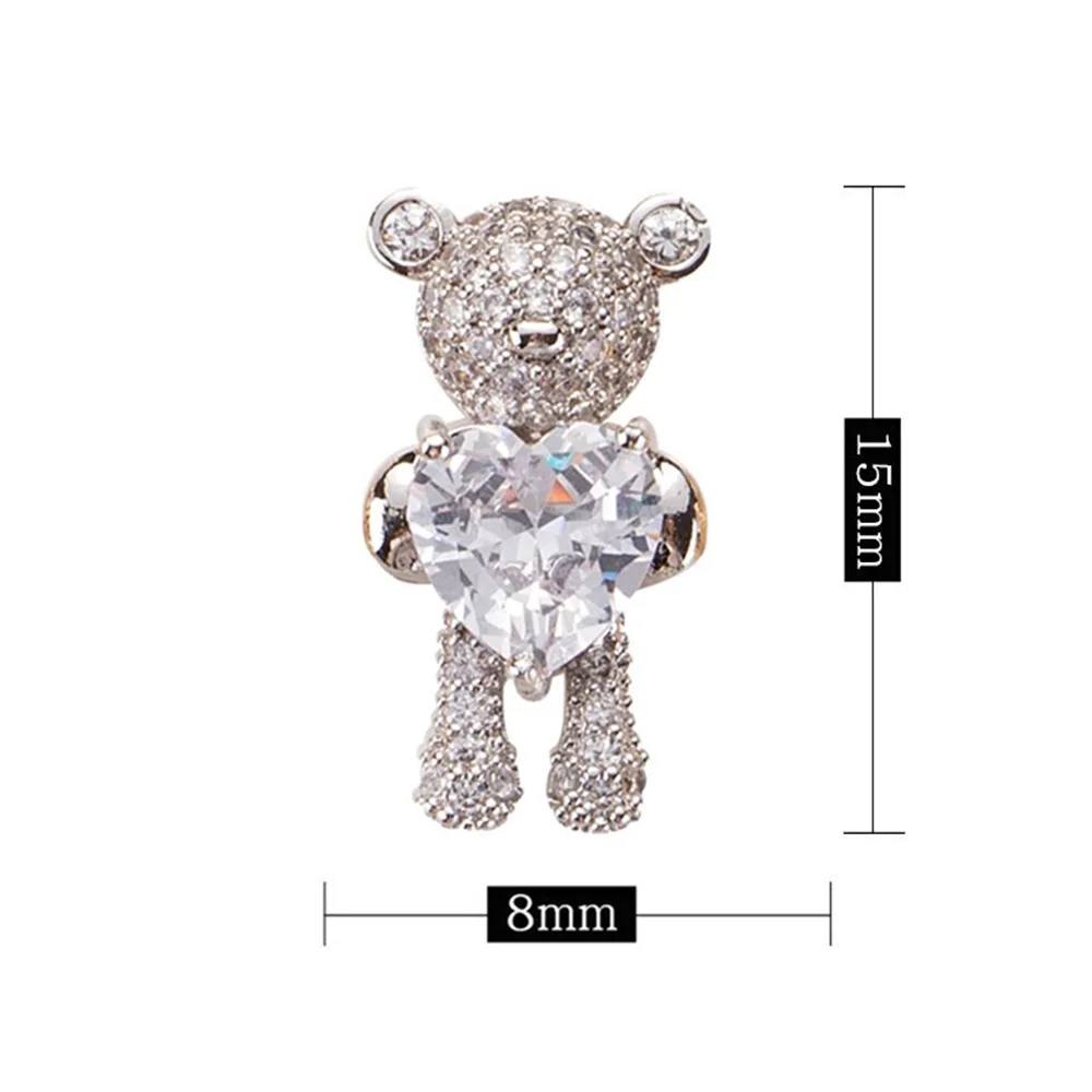 

Shiny Zircon Alloy Bear 3D Nail Decorations With Heart Crystal Luxury Nail Jewelry Manicure Nail Art Design Accessories