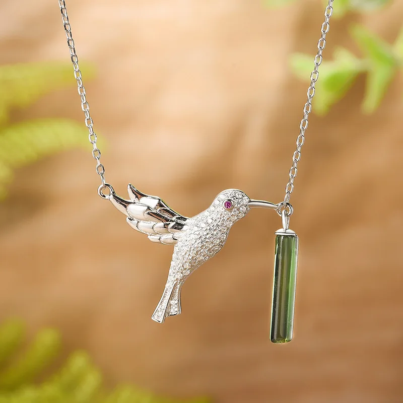 925 пробы серебро короткие Подвески до ключицы колибри с украшением в виде