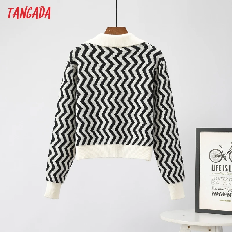 

Tangada Women Elegant Wave Pattern Crop Cardigan Vintage Jumper 2021 Oversized Knitted Cardigan 7A18