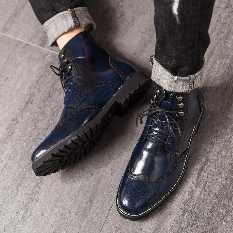

Mens Ankle Boots PU Leather 2020 Lace Up Red Mixed Color Low Heel Male Footwear Basic Botas Big Size 37-47 Casual Shoes For Men