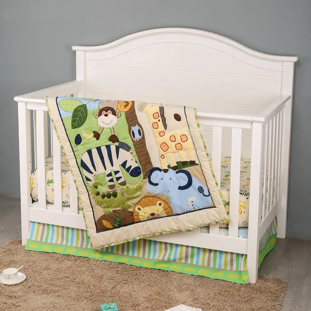 

3pcs cotton curtain kit berço set de cuna baby cot sets baby bed set,Fitted Sheet, Crib Quilt, Dust Ruffle