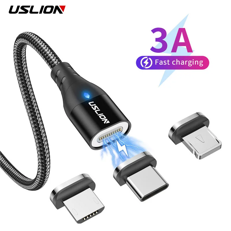 Магнитный зарядный кабель USLION, кабель Micro USB Type-C для быстрой зарядки iphone 12, Магнитный провод для передачи данных, адаптер для телефона, шнур